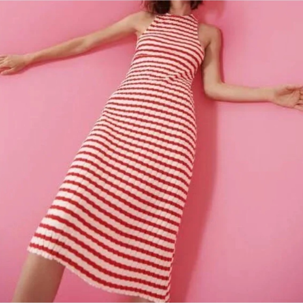 Zara Red and White Striped Midi Dress
